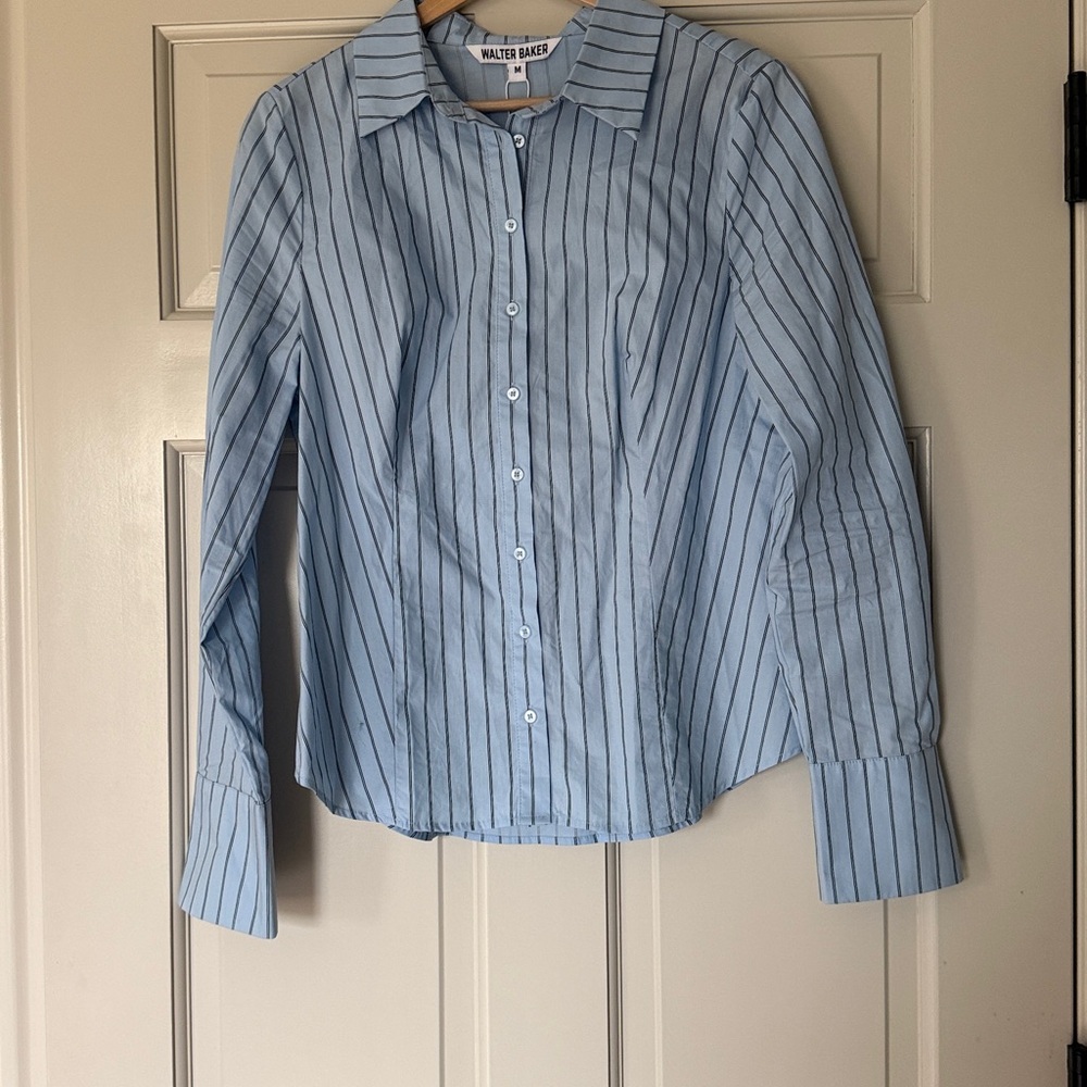 Walter Baker Blue and Black Striped Blouse